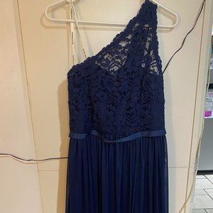 Full-length One-Shoulder Navy Bridesmaid Dress - Size 10